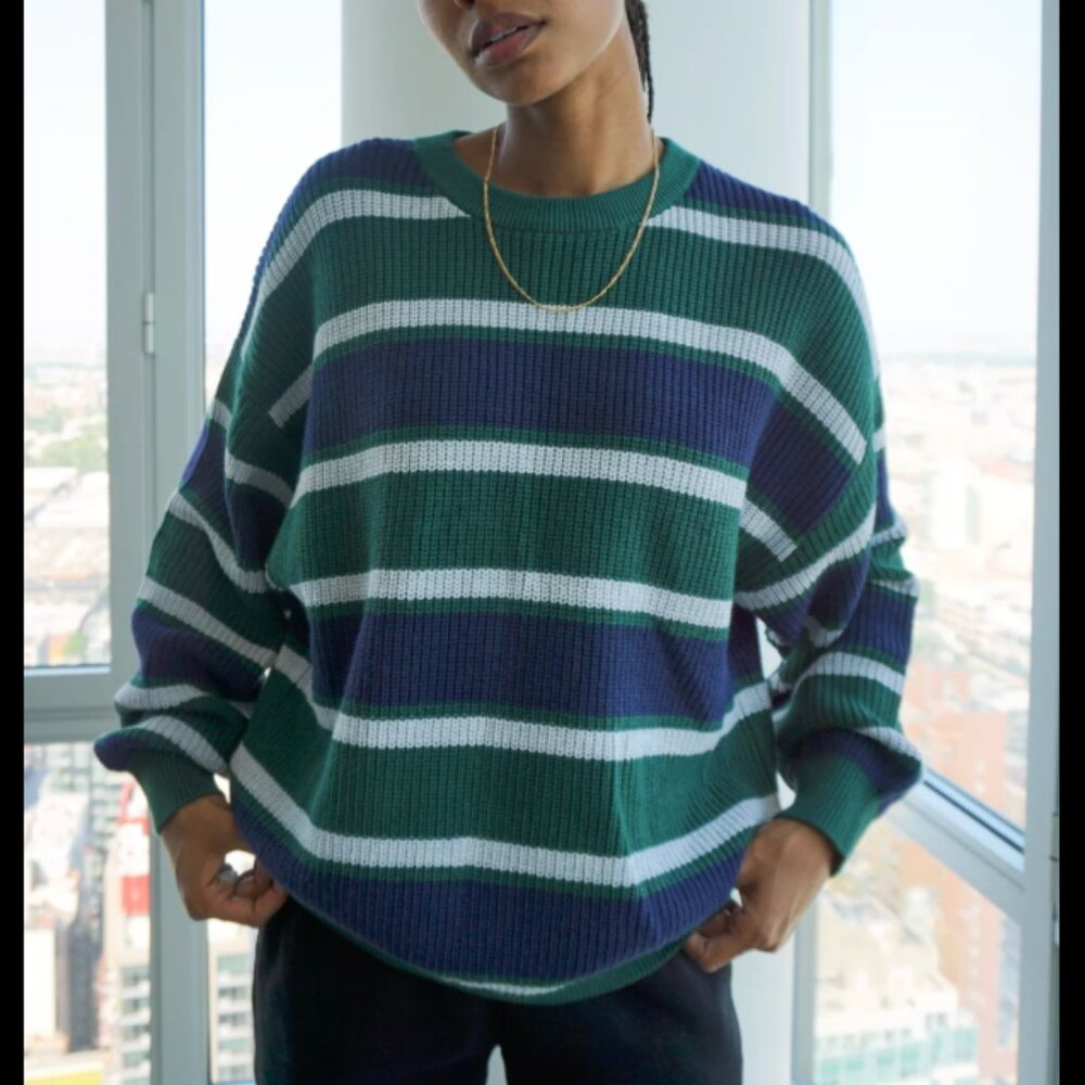 ARITZIA TNA STRIPED COTTON CENTURY GREEN BLUE SWEATER SMALL SIZE 1